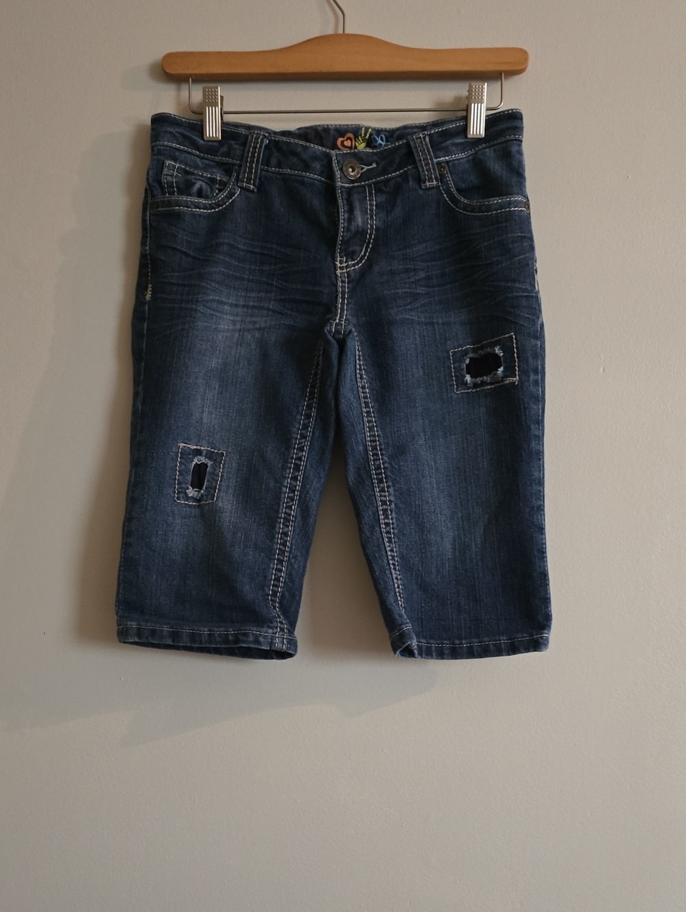 Mudd Dark Blue Denim Jean Shorts with Patch Details